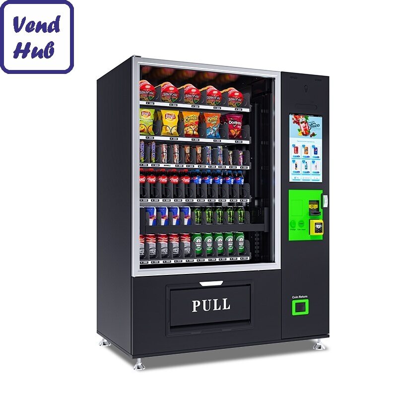 vendhub automat vendingowy sprzedający sklep AI z dolnym odbiorem towaru oraz z windą